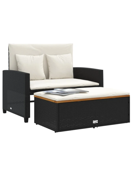 Dvivietė sodo sofa su pagalvėlėmis, juoda, poliratanas/akacija