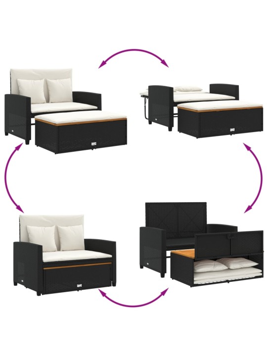 Dvivietė sodo sofa su pagalvėlėmis, juoda, poliratanas/akacija