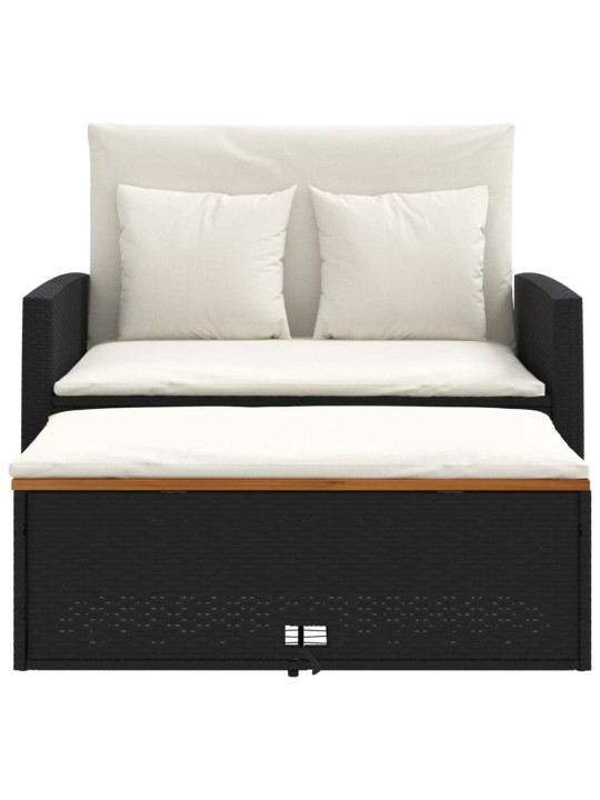 Dvivietė sodo sofa su pagalvėlėmis, juoda, poliratanas/akacija