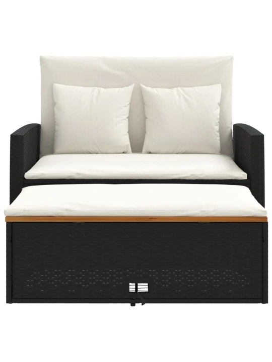 Dvivietė sodo sofa su pagalvėlėmis, juoda, poliratanas/akacija