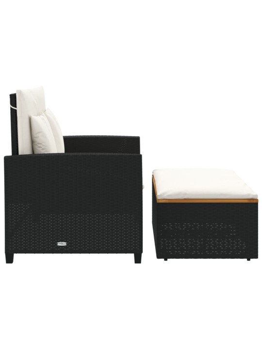 Dvivietė sodo sofa su pagalvėlėmis, juoda, poliratanas/akacija