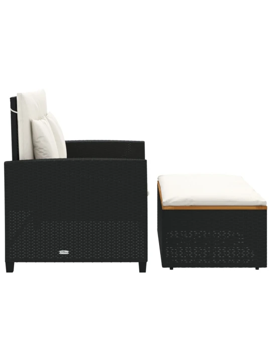 Dvivietė sodo sofa su pagalvėlėmis, juoda, poliratanas/akacija