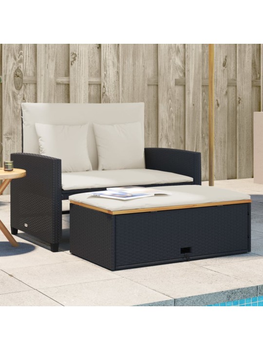 Dvivietė sodo sofa su pagalvėlėmis, juoda, poliratanas/akacija