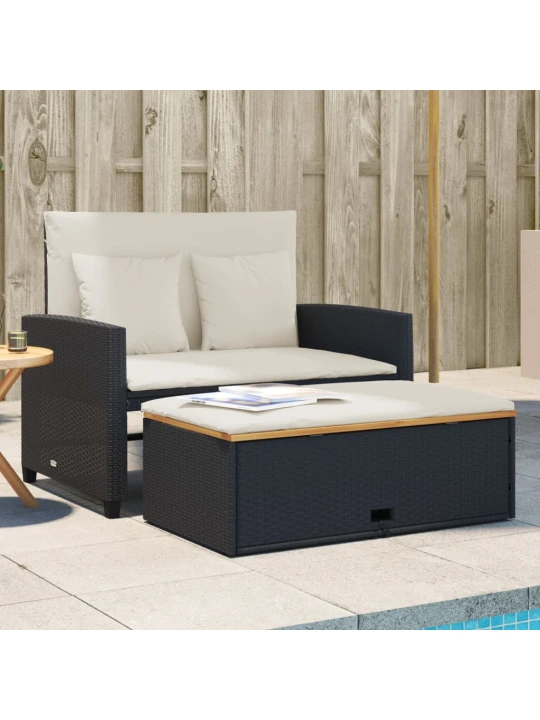 Dvivietė sodo sofa su pagalvėlėmis, juoda, poliratanas/akacija