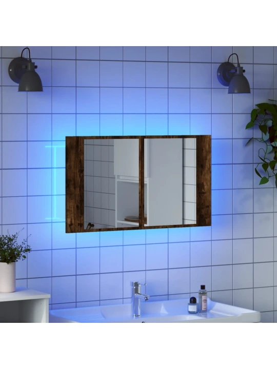 Veidrodinė vonios spintelė su LED, dūminė, 80x12x45cm, akrilas