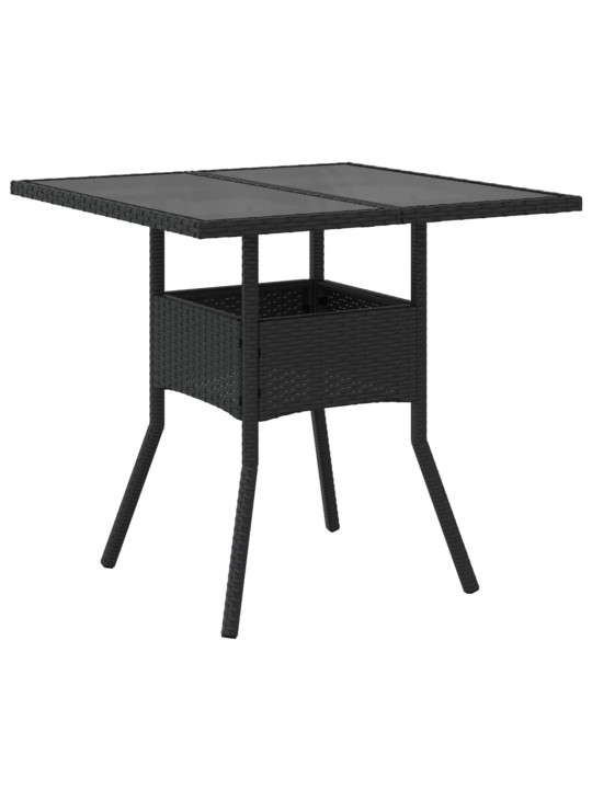 Stalas su stikliniu stalviršiu, juodas, 80x80x75cm, poliratanas