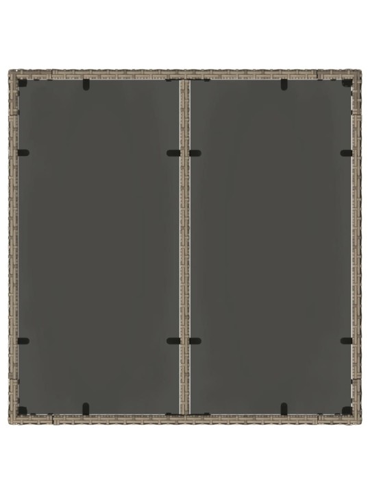 Stalas su stikliniu stalviršiu, pilkas, 90x90x75cm, poliratanas