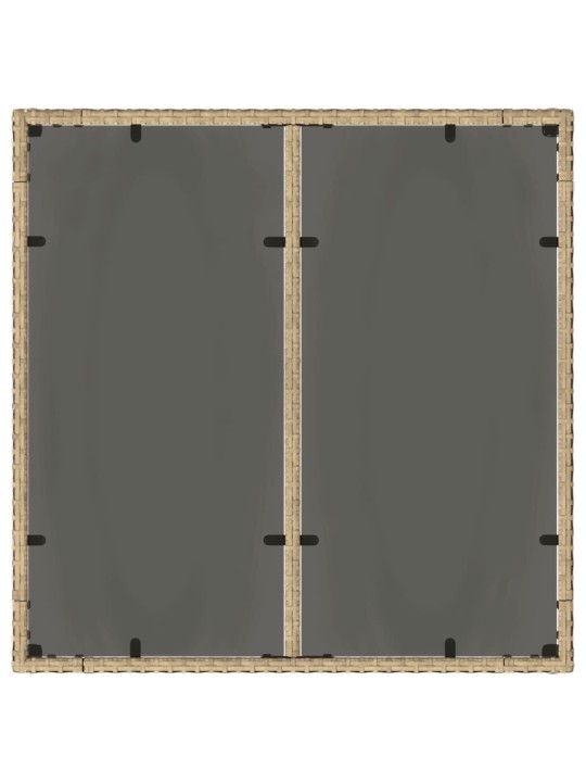 Stalas su stikliniu stalviršiu, smėlio, 90x90x75cm, poliratanas