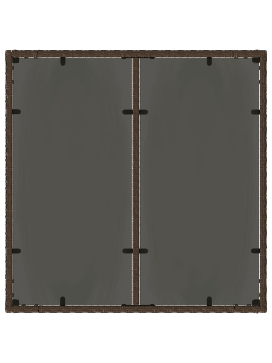 Stalas su stikliniu stalviršiu, rudas, 90x90x75cm, poliratanas