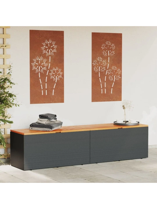 Sodo daiktadėžė, juoda, 220x50x54cm, poliratanas ir akacija