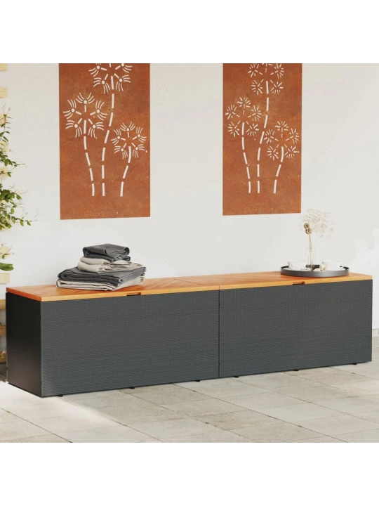Sodo daiktadėžė, juoda, 220x50x54cm, poliratanas ir akacija