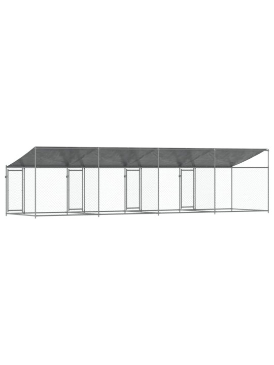 Narvas šunims su stogu ir durimis, pilkas, 8x2x2m, plienas