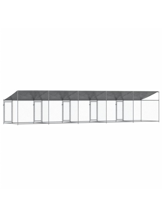 Narvas šunims su stogu ir durimis, pilkas, 10x2x2m, plienas