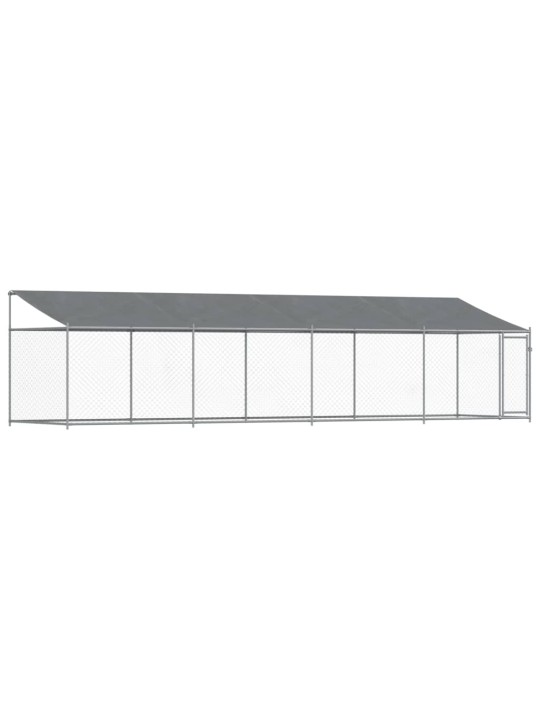 Narvas šunims su stogu ir durimis, pilkas, 8x2x2m, plienas