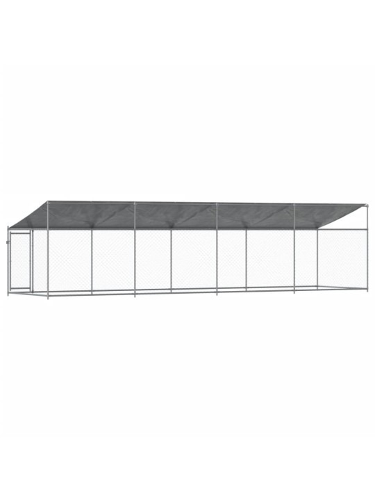 Narvas šunims su stogu ir durimis, pilkas, 8x2x2m, plienas