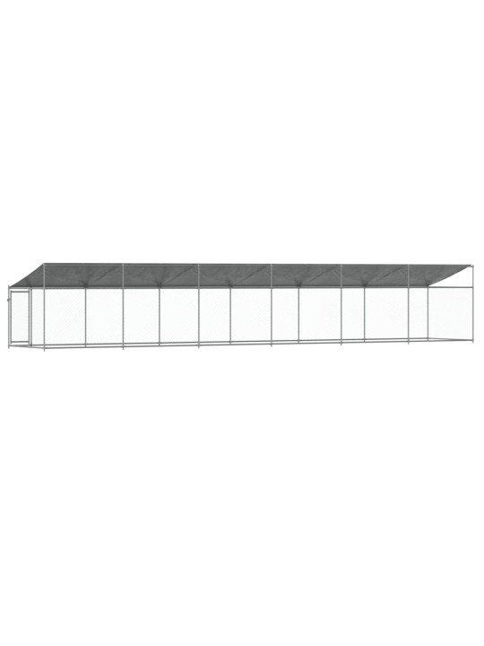Narvas šunims su stogu ir durimis, pilkas, 12x2x2m, plienas