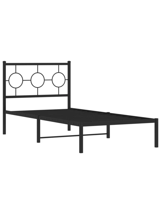 Metalinis lovos rėmas su galvūgaliu, juodos spalvos, 90x190cm