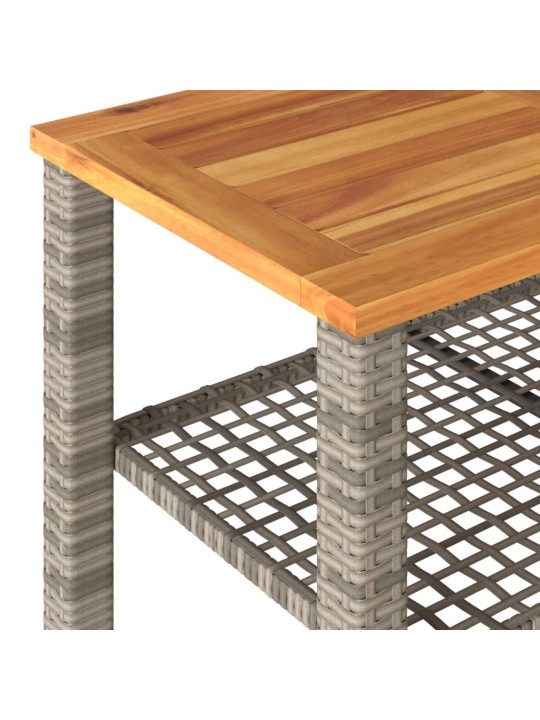 Sodo stalas, pilkas, 70x38x42cm, poliratanas/akacijos mediena