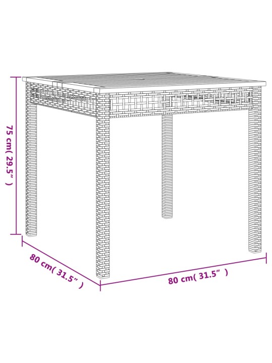 Sodo stalas, juodas, 80x80x75cm, poliratanas/akacijos mediena