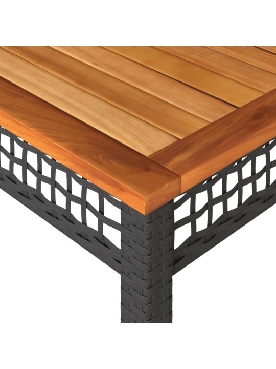 Sodo stalas, juodas, 140x80x75cm, poliratanas/akacijos mediena