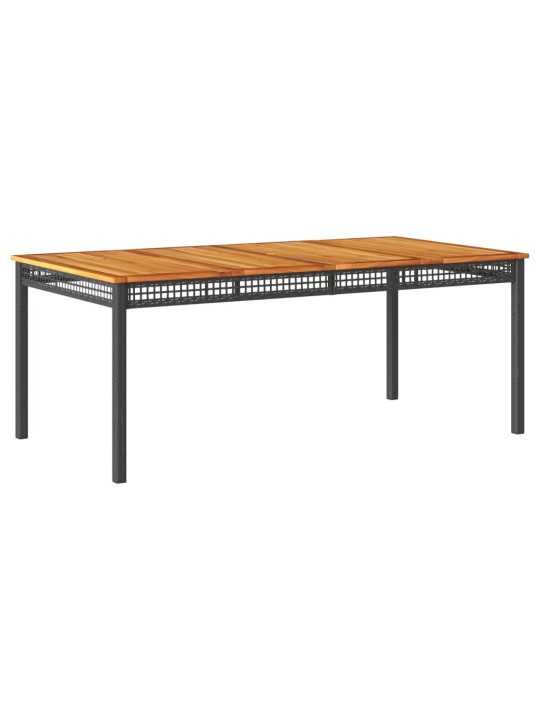 Sodo stalas, juodas, 180x90x75cm, poliratanas/akacijos mediena