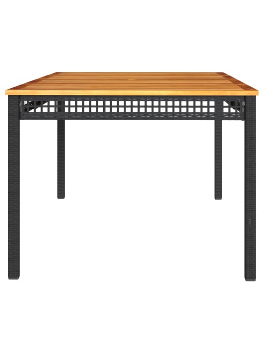 Sodo stalas, juodas, 180x90x75cm, poliratanas/akacijos mediena