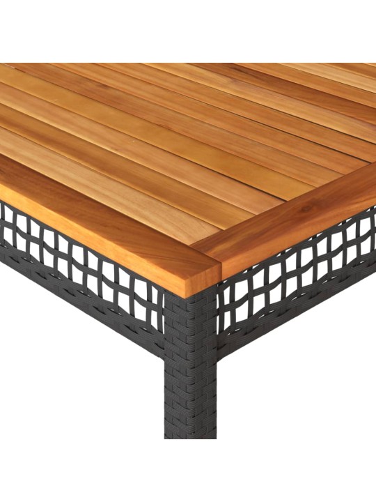 Sodo stalas, juodas, 180x90x75cm, poliratanas/akacijos mediena