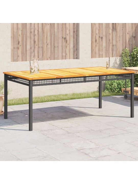 Sodo stalas, juodas, 180x90x75cm, poliratanas/akacijos mediena