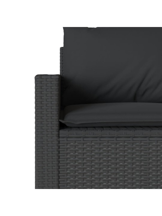 Trivietė sodo sofa su pagalvėlėmis, juodos spalvos, poliratanas