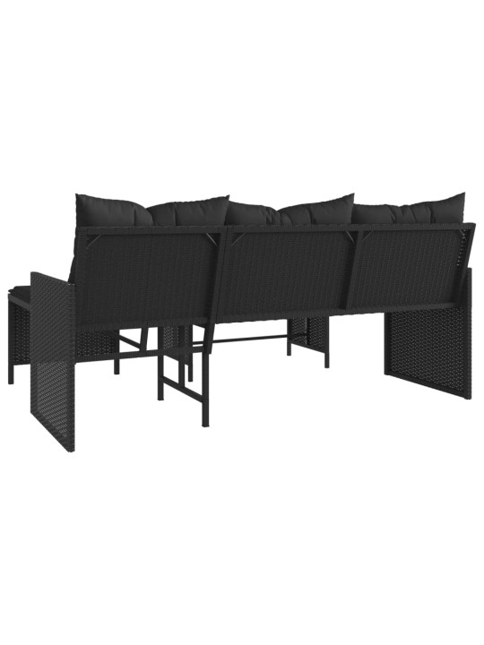 Sodo sofa su stalu/pagalvėlėmis, juoda, poliratanas, L formos