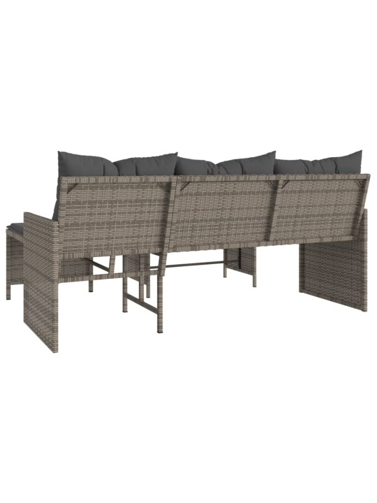 Sodo sofa su stalu/pagalvėlėmis, pilka, poliratanas, L formos