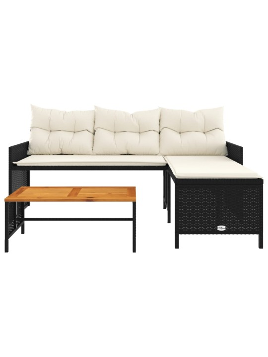 Sodo sofa su stalu/pagalvėlėmis, juoda, poliratanas, L formos