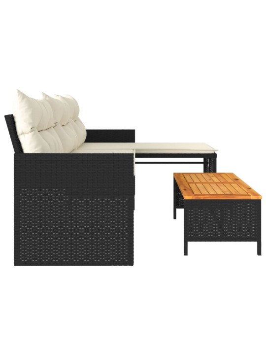 Sodo sofa su stalu/pagalvėlėmis, juoda, poliratanas, L formos