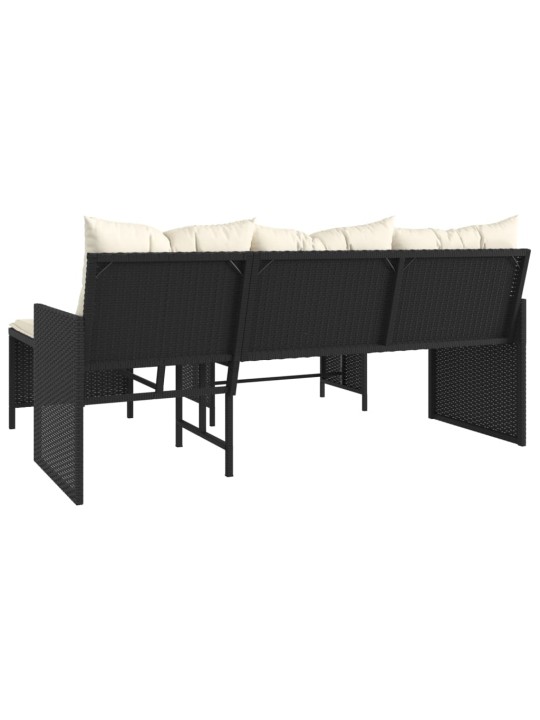 Sodo sofa su stalu/pagalvėlėmis, juoda, poliratanas, L formos