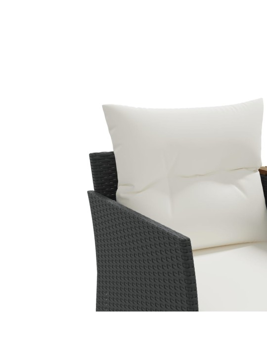 Dvivietė sodo sofa su taburetėmis, juodos spalvos, poliratanas