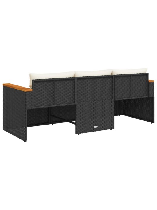 Trivietė sodo sofa su pagalvėlėmis, juodos spalvos, poliratanas