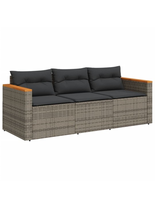Trivietė sodo sofa su pagalvėlėmis, pilkos spalvos, poliratanas