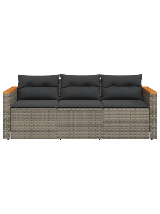 Trivietė sodo sofa su pagalvėlėmis, pilkos spalvos, poliratanas