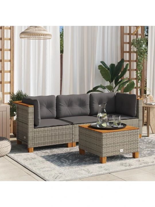 Trivietė sodo sofa su pagalvėlėmis, pilkos spalvos, poliratanas