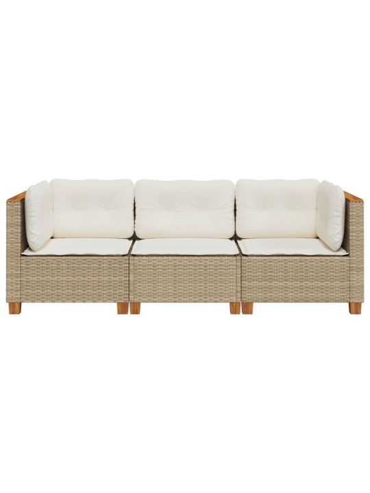 Trivietė sodo sofa su pagalvėlėmis, smėlio spalvos, poliratanas