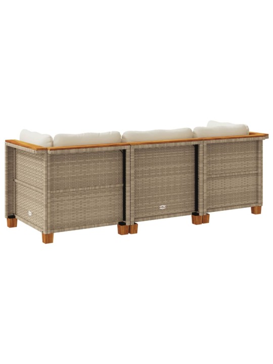 Trivietė sodo sofa su pagalvėlėmis, smėlio spalvos, poliratanas