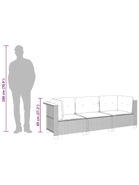Trivietė sodo sofa su pagalvėlėmis, smėlio spalvos, poliratanas