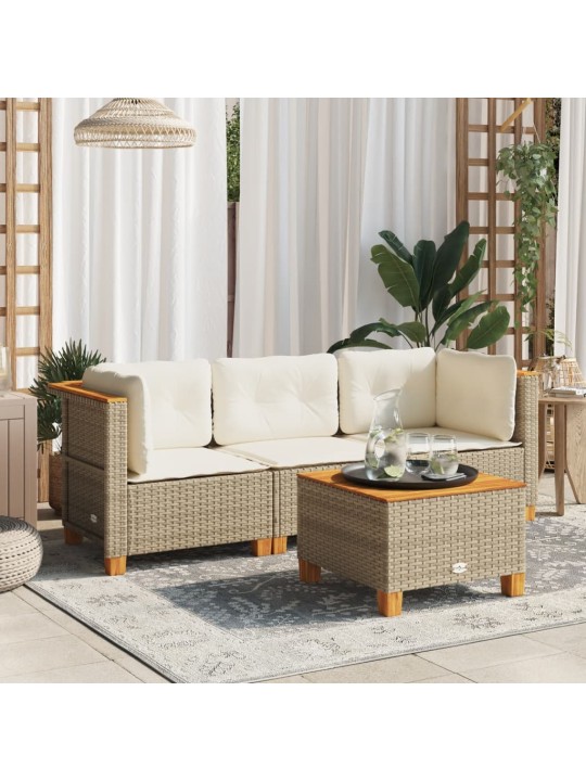 Trivietė sodo sofa su pagalvėlėmis, smėlio spalvos, poliratanas