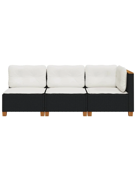 Trivietė sodo sofa su pagalvėlėmis, juodos spalvos, poliratanas