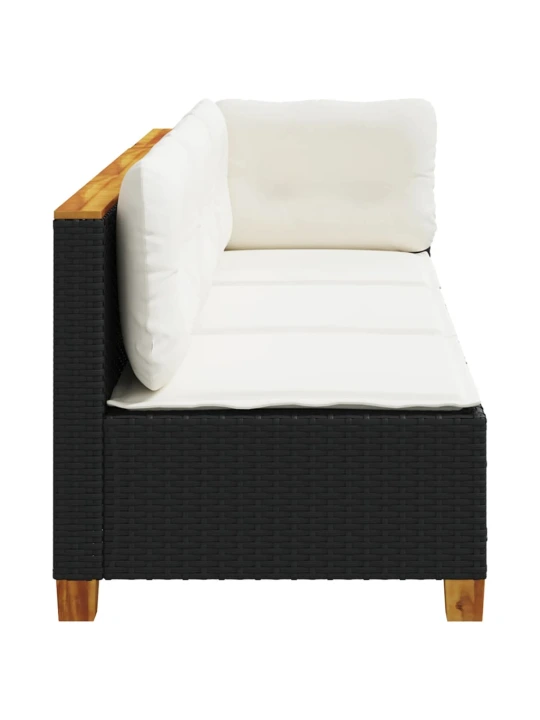 Trivietė sodo sofa su pagalvėlėmis, juodos spalvos, poliratanas