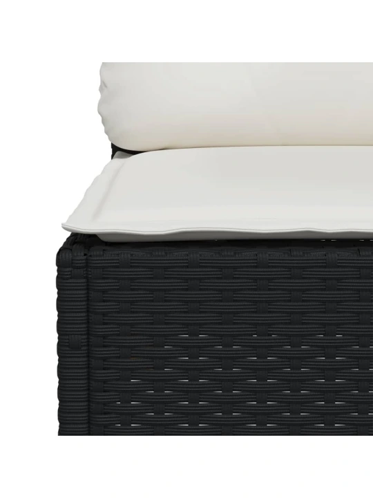 Trivietė sodo sofa su pagalvėlėmis, juodos spalvos, poliratanas