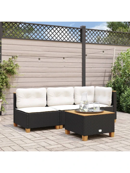Trivietė sodo sofa su pagalvėlėmis, juodos spalvos, poliratanas