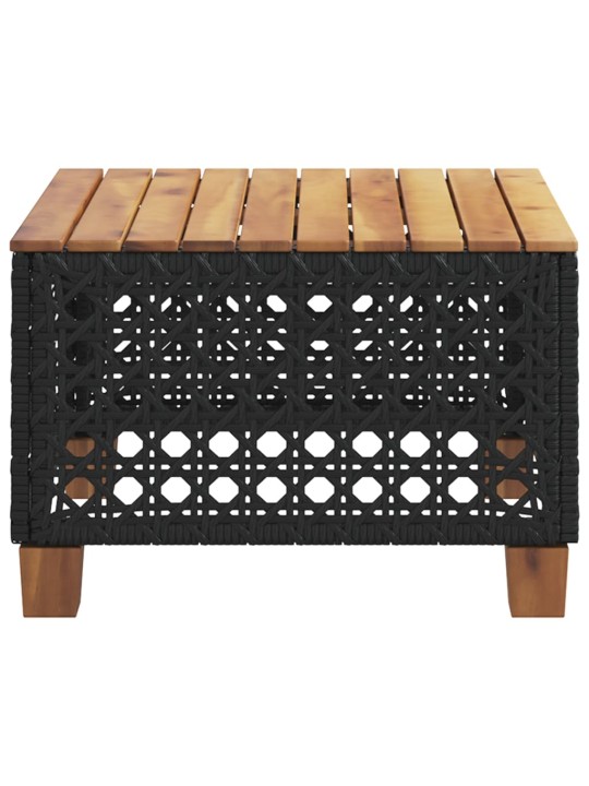 Sodo stalas, juodas, 55x55x36cm, poliratanas/akacijos mediena