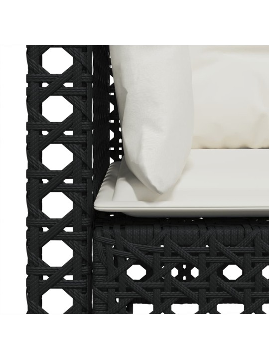 Trivietė sodo sofa su pagalvėlėmis, juodos spalvos, poliratanas