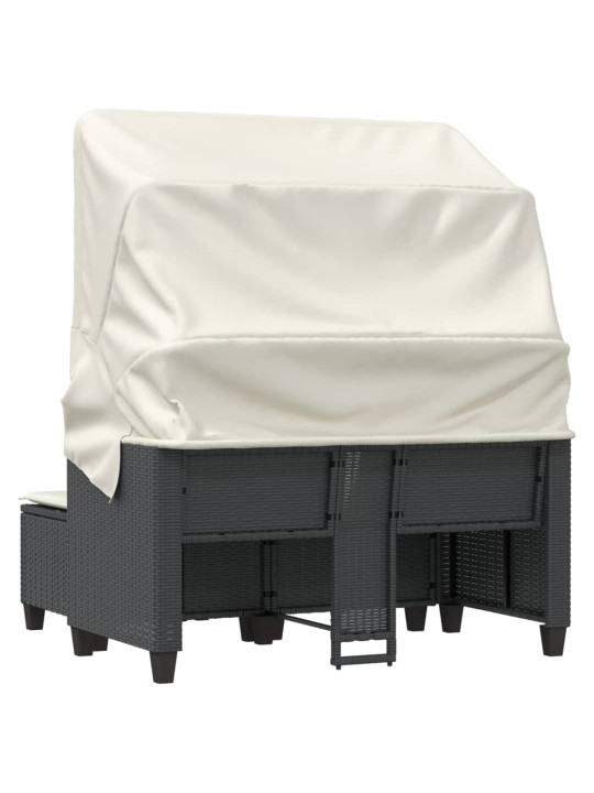 Dvivietė sodo sofa su skliautu/taburetėmis, juoda, poliratanas